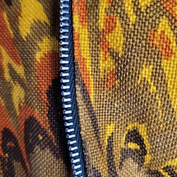 VTG 60's Dress Sleeveless Sheath Fiery Orange Psychedelic Burlap Tapestry Sz L - Picture 4 of 11